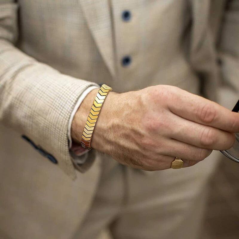 Mens crystal bracelet by Swift Mart with chevron design and adjustable cord for stylish daily and formal wear
