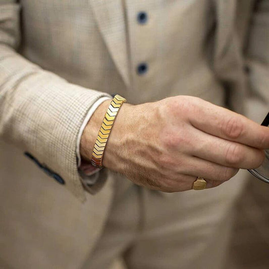 Mens crystal bracelet by Swift Mart with chevron design and adjustable cord for stylish daily and formal wear