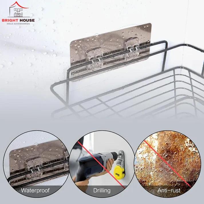 Metal corner shelf organizer bathroom storage rack black, space saving holder for toiletries soaps and accessories for home use