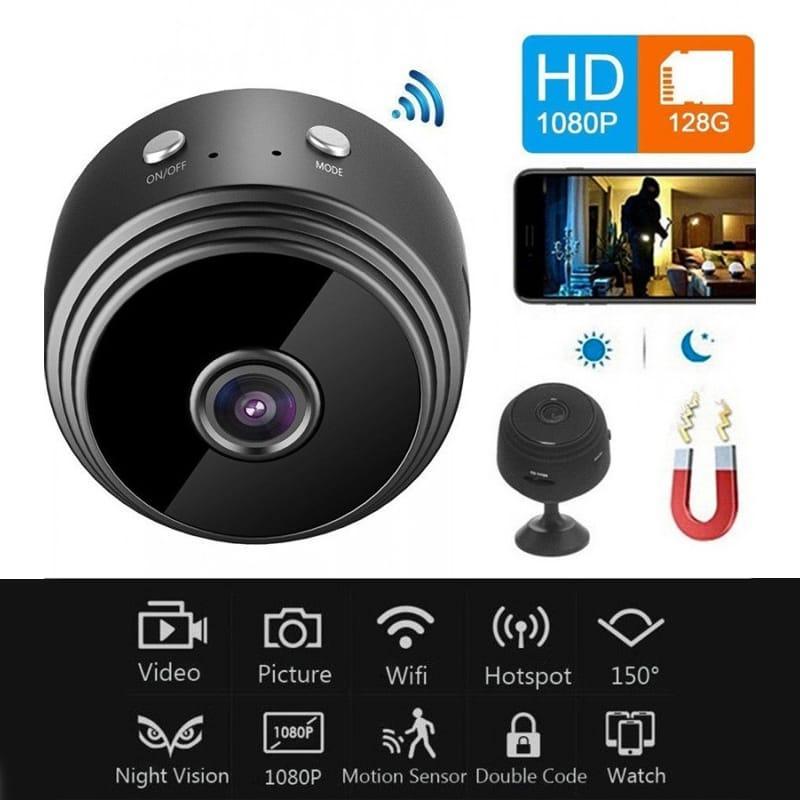 Mini WiFi camera 1080P wireless security camera black, indoor surveillance camera with wide angle and mobile app control