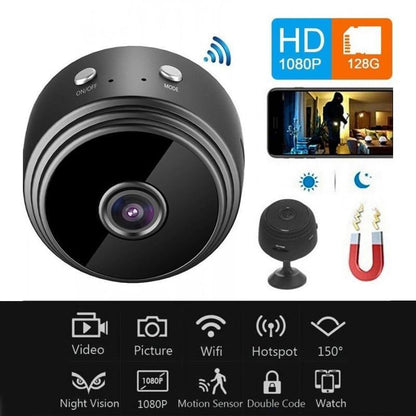 Mini WiFi camera 1080P wireless security camera black, indoor surveillance camera with wide angle and mobile app control