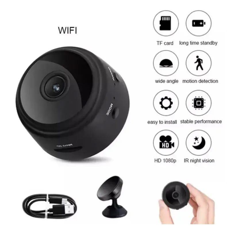 Mini WiFi camera 1080P wireless security camera black, indoor surveillance camera with wide angle and mobile app control