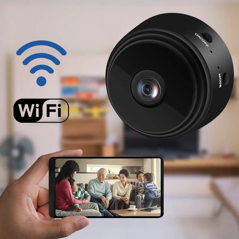 Mini WiFi camera 1080P wireless security camera black, indoor surveillance camera with wide angle and mobile app control