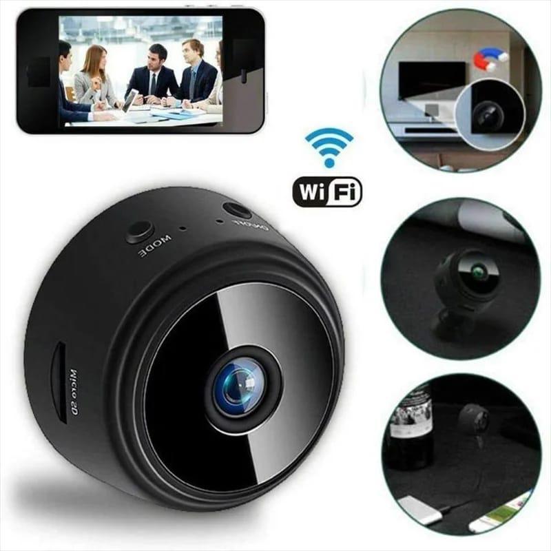 Mini WiFi camera 1080P wireless security camera black, indoor surveillance camera with wide angle and mobile app control