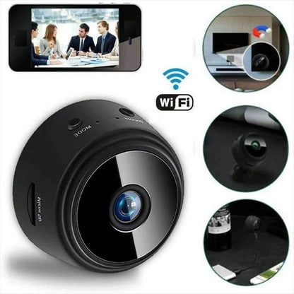 Mini WiFi camera 1080P wireless security camera black, indoor surveillance camera with wide angle and mobile app control