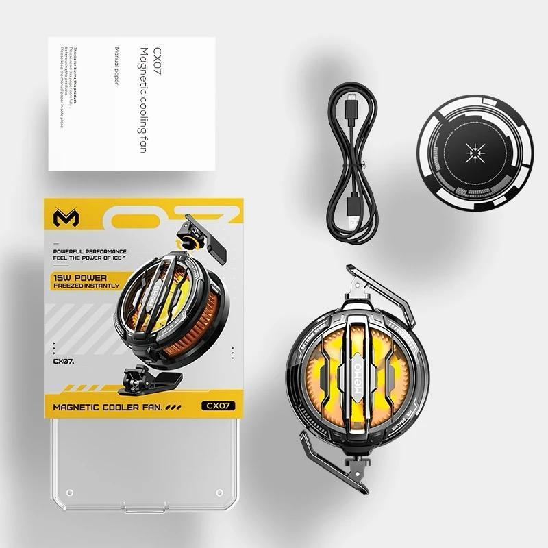 Mobile phone cooling radiator black gaming cooler with cable and magnetic sheet, portable heat dissipation fan for smartphones gaming use