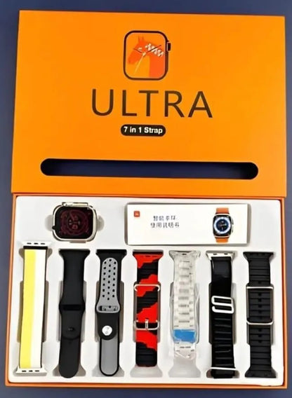 Ultra 7 in 1 smart watch multicolor straps stylish smartwatch for men and women daily use with long battery and modern display