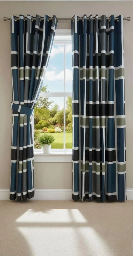 Multicolor striped cotton curtains 2 pcs set 60x100 inch panels, soft breathable curtains for bedroom living room modern home decor use