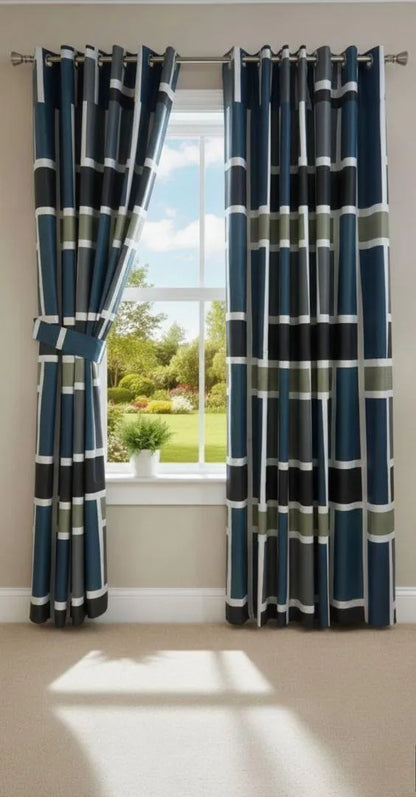 Multicolor striped cotton curtains 2 pcs set 60x100 inch panels, soft breathable curtains for bedroom living room modern home decor use