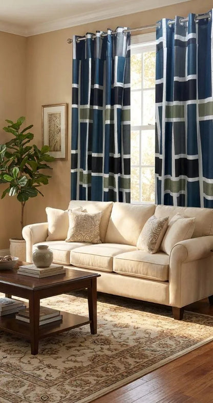 Multicolor striped cotton curtains 2 pcs set 60x100 inch panels, soft breathable curtains for bedroom living room modern home decor use
