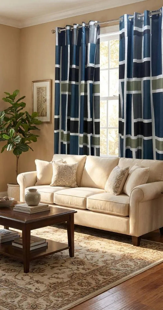 Multicolor striped cotton curtains 2 pcs set 60x100 inch panels, soft breathable curtains for bedroom living room modern home decor use