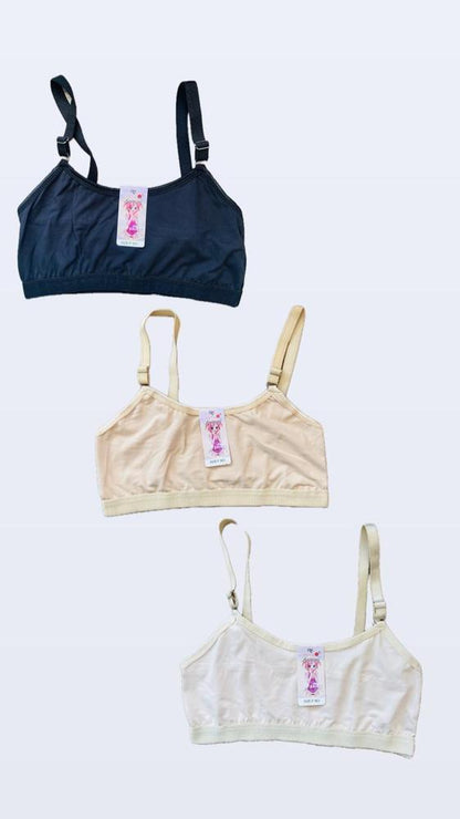 Pack of 3 non padded lightweight cotton bras for teens soft breathable everyday wear multicolor set