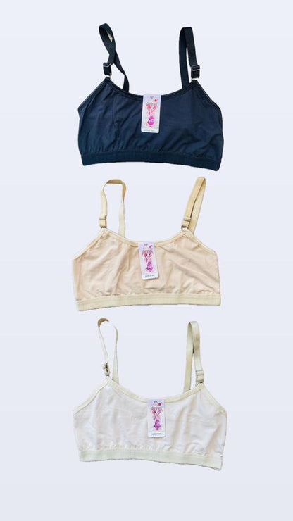 Pack of 3 non padded lightweight cotton bras for teens soft breathable everyday wear multicolor set