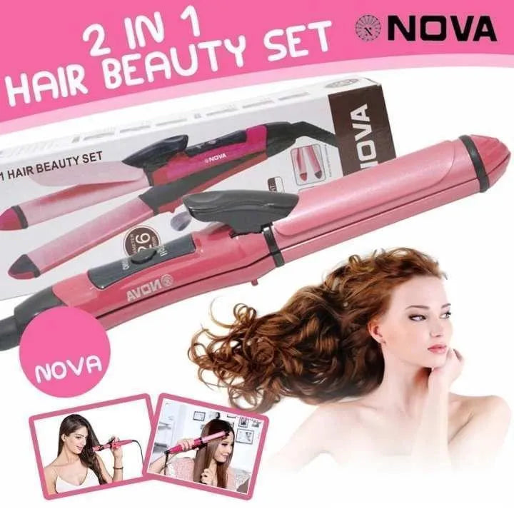Nova 2-in-1 Hair Styler Pink for Curls and Straight Hair – Fast Drying & Smooth – Swift Mart