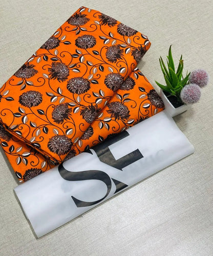 Orange printed polo cotton 2 piece suit for women casual wear soft breathable fabric matching shirt and trouser set
