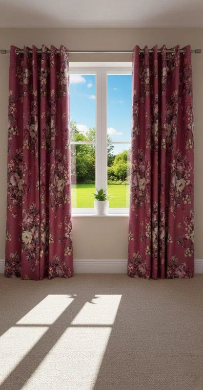 Pink floral cotton curtains 2 pcs set 60x102 inch panels, soft breathable curtains for bedroom living room elegant home decor use