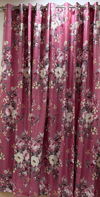 Pink floral cotton curtains 2 pcs set 60x102 inch panels, soft breathable curtains for bedroom living room elegant home decor use