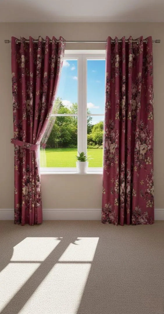Pink floral cotton curtains 2 pcs set 60x102 inch panels, soft breathable curtains for bedroom living room elegant home decor use