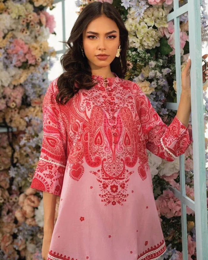 Women stitched Swiss lawn 2 piece suit by Swift Mart in pink with stylish printed design for everyday wear