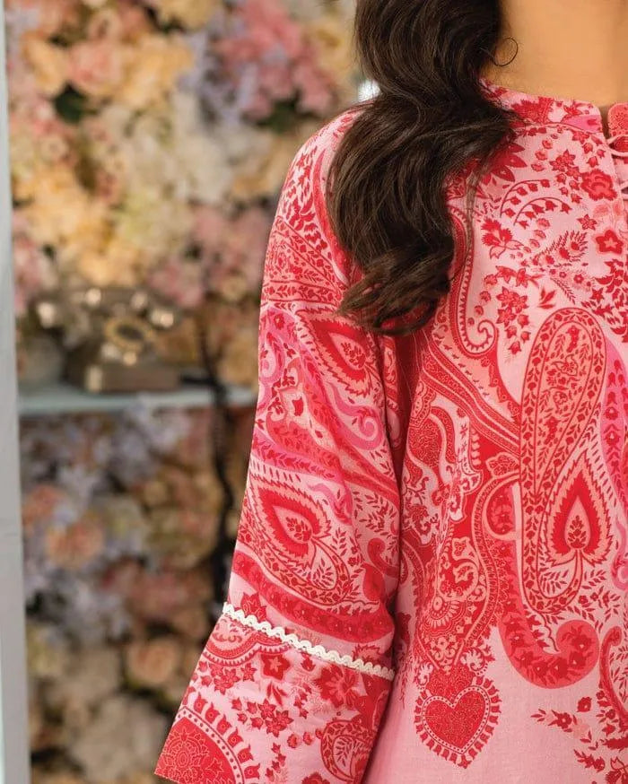 Women stitched Swiss lawn 2 piece suit by Swift Mart in pink with stylish printed design for everyday wear