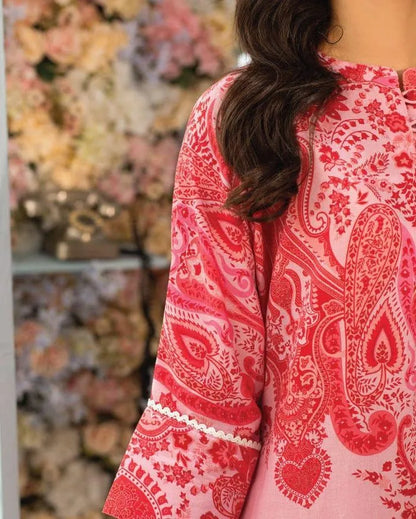 Women stitched Swiss lawn 2 piece suit by Swift Mart in pink with stylish printed design for everyday wear