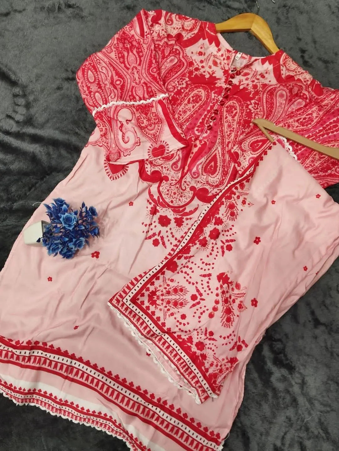 Women stitched Swiss lawn 2 piece suit by Swift Mart in pink with stylish printed design for everyday wear