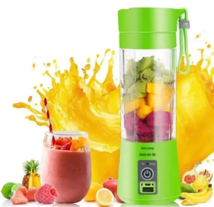 Portable 6 blade electric juicer machine with colorful bottle, ABS plastic blender for smoothies and fresh juice at home office or travel use