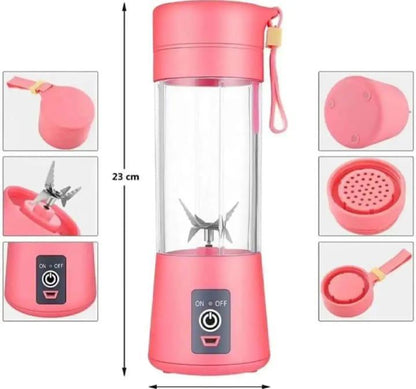 Portable 6 blade electric juicer machine with colorful bottle, ABS plastic blender for smoothies and fresh juice at home office or travel use