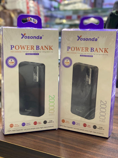 Yousanda 20000mAh power bank fast charging USB C black, portable battery pack with multiple ports for phones tablets and laptops