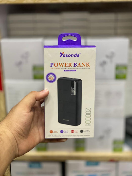 Yousanda 20000mAh power bank fast charging USB C black, portable battery pack with multiple ports for phones tablets and laptops