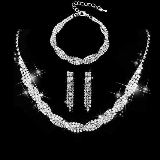 Bridal rhinestone jewelry set necklace earrings elegant wedding wear Swift Mart