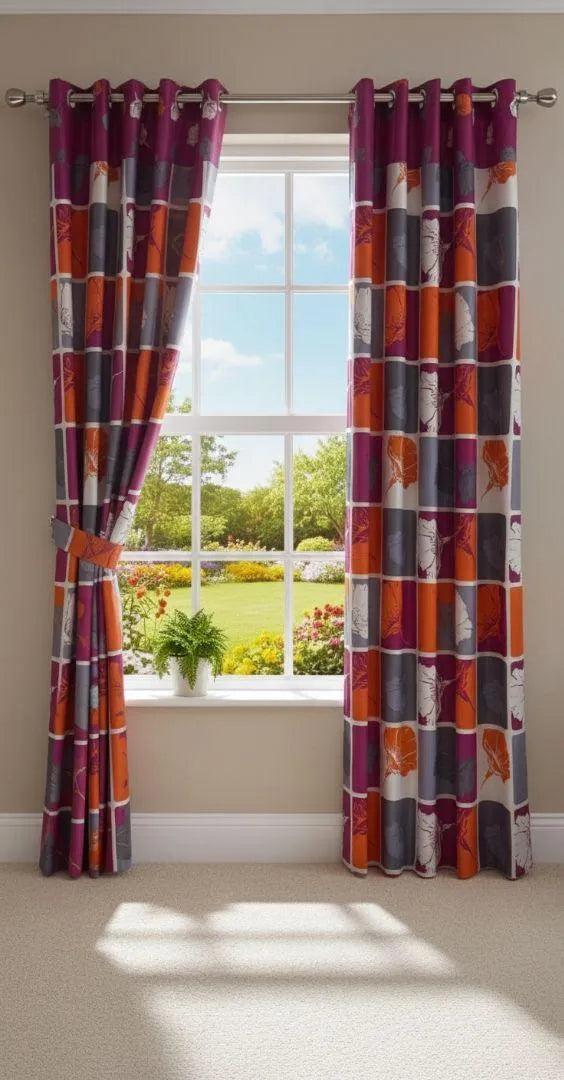 Pink orange printed cotton curtains 2 pcs set 60x102 inch panels, soft breathable curtains for bedroom living room modern home decor use