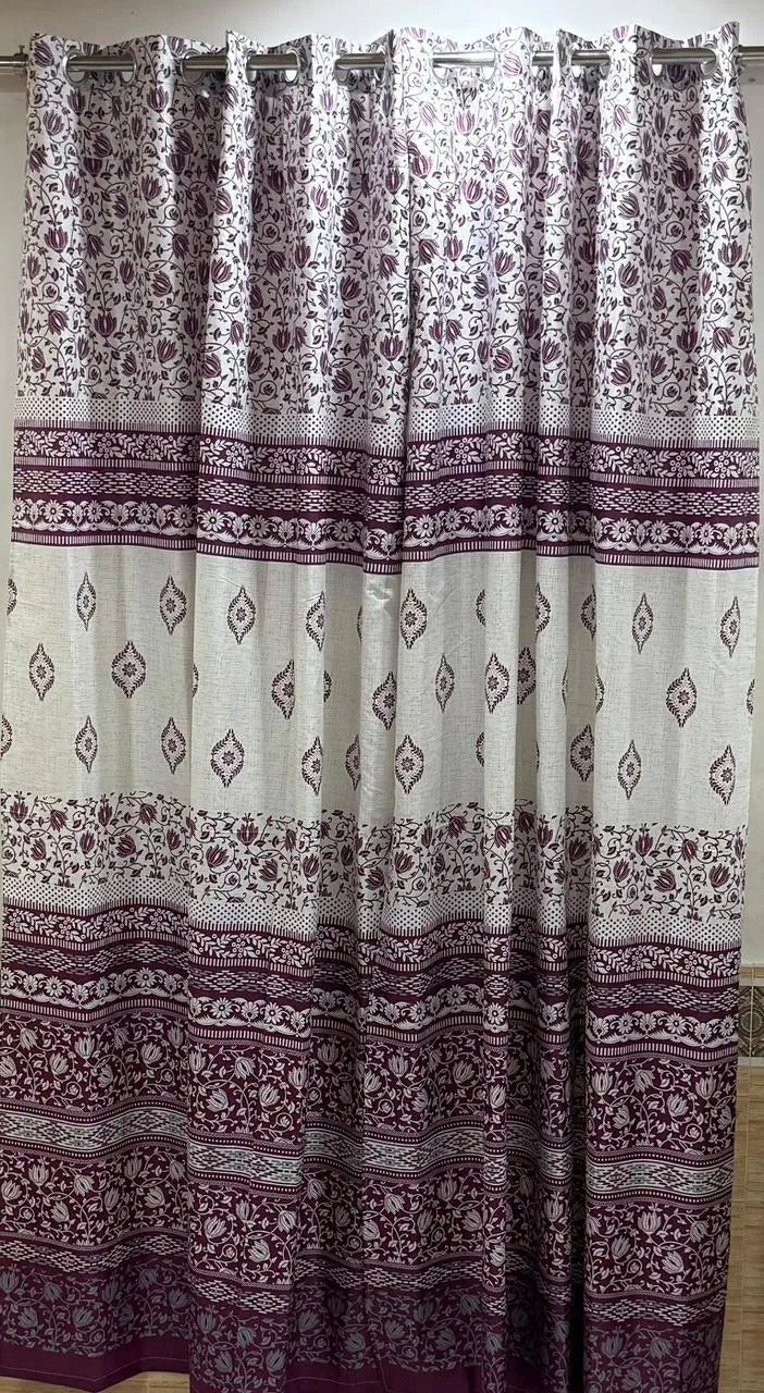 Purple printed cotton curtains 2 pcs set 60x102 inch panels, soft breathable curtains for bedroom living room elegant home decor use