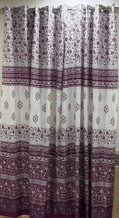 Purple printed cotton curtains 2 pcs set 60x102 inch panels, soft breathable curtains for bedroom living room elegant home decor use
