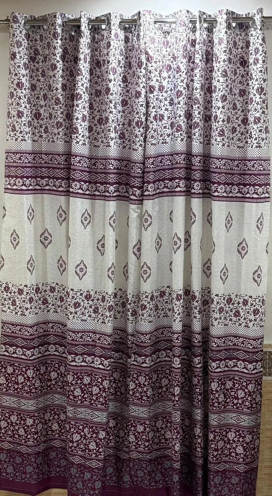 Purple printed cotton curtains 2 pcs set 60x102 inch panels, soft breathable curtains for bedroom living room elegant home decor use
