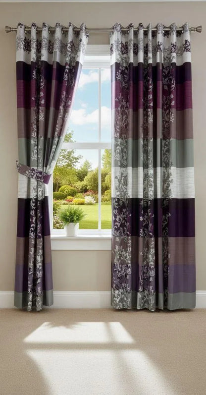Purple floral cotton curtains 2 pcs set 60x102 inch panels, soft breathable curtains for bedroom living room elegant home decor use