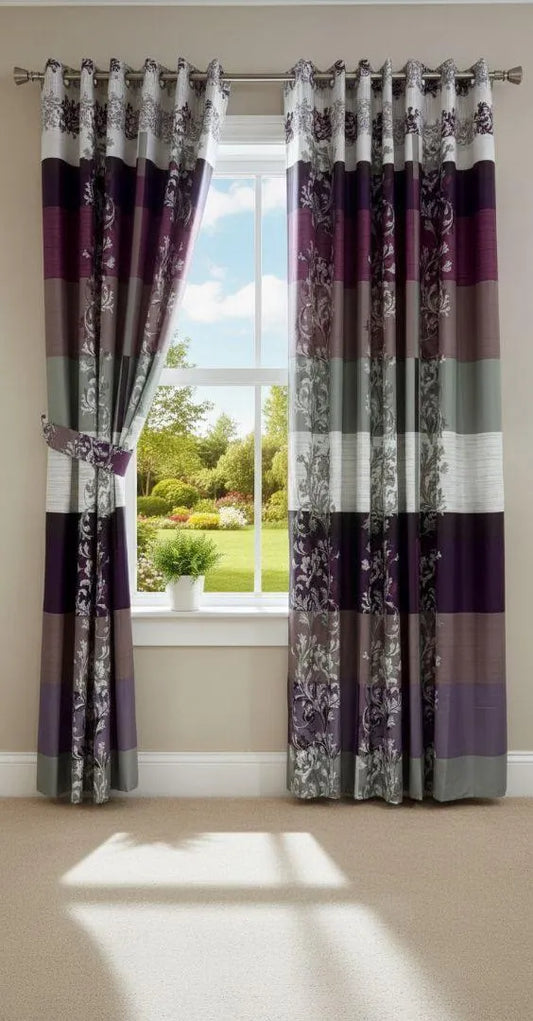 Purple floral cotton curtains 2 pcs set 60x102 inch panels, soft breathable curtains for bedroom living room elegant home decor use