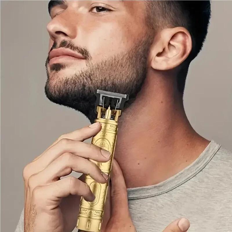Gold rechargeable hair trimmer for men with ergonomic grip and long-lasting 120 min runtime