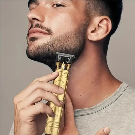 Gold rechargeable hair trimmer for men with ergonomic grip and long-lasting 120 min runtime