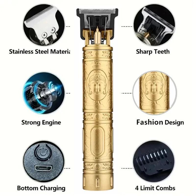 Gold rechargeable hair trimmer for men with ergonomic grip and long-lasting 120 min runtime