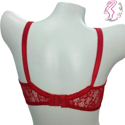 Red non padded lace bra soft breathable net fabric adjustable straps lightweight daily wear