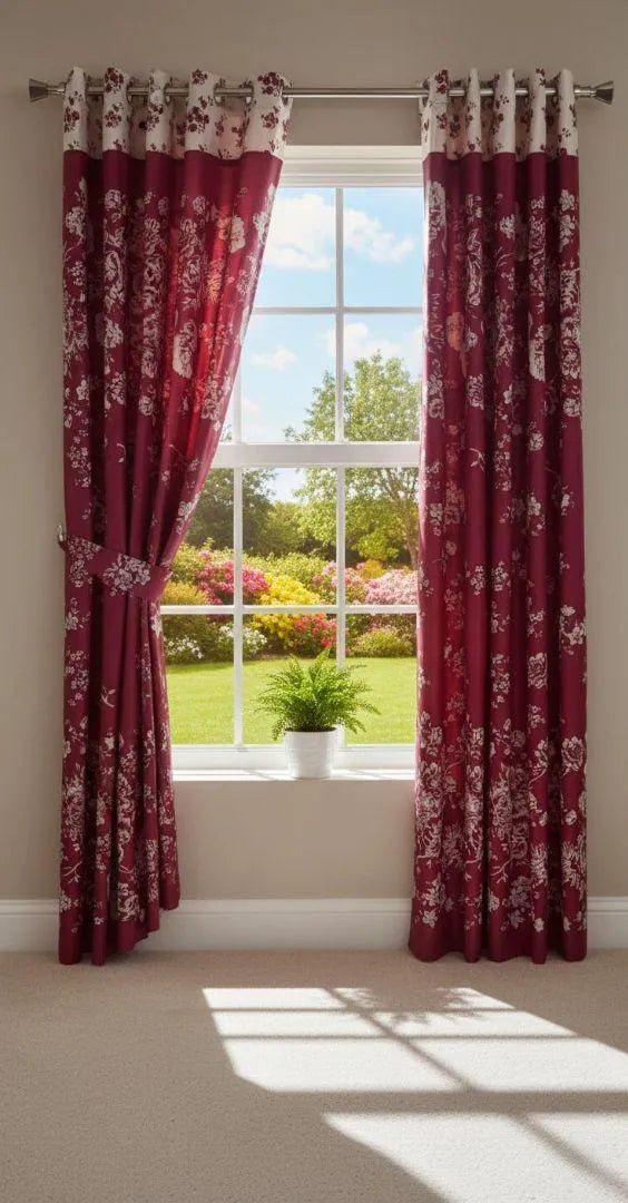 Red floral cotton curtains 2 pcs set 60x102 inch panels, soft breathable curtains for bedroom living room elegant home decor use
