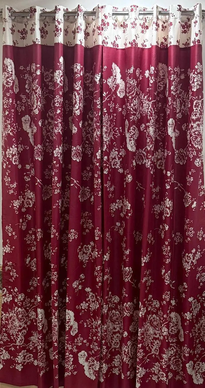 Red floral cotton curtains 2 pcs set 60x102 inch panels, soft breathable curtains for bedroom living room elegant home decor use