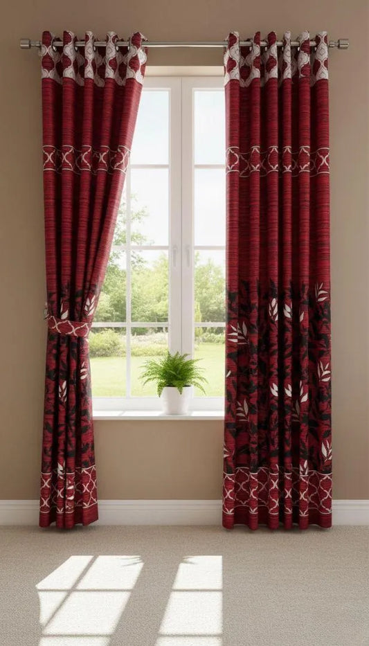 Red printed cotton curtains 2 pcs set 60x102 inch panels, soft breathable curtains for bedroom living room elegant home decor use