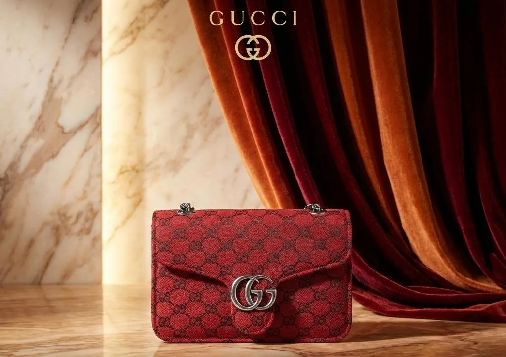Red velvet printed shoulder bag for girls with chain strap stylish elegant handbag for weddings and casual use