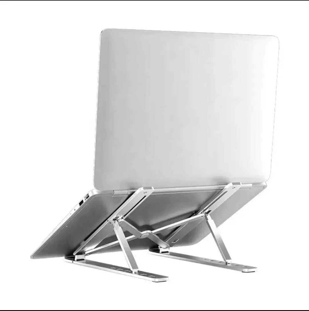 Foldable aluminium laptop stand silver portable holder, adjustable ergonomic stand for laptop cooling home office and travel use