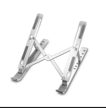 Foldable aluminium laptop stand silver portable holder, adjustable ergonomic stand for laptop cooling home office and travel use
