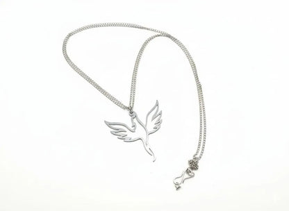 Silver bird locket necklace in stainless steel unisex design