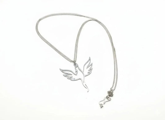 Silver bird locket necklace in stainless steel unisex design