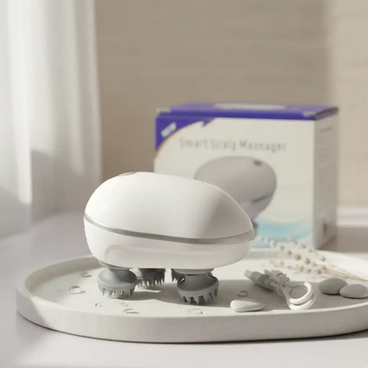 Smart electric scalp massager with soft silicone heads portable relaxing head massage tool for home self care use